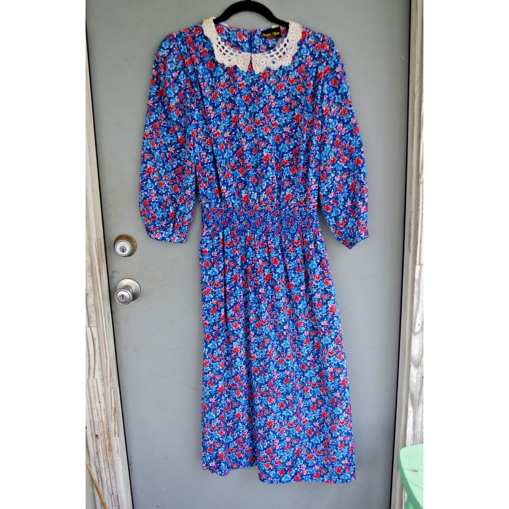 Vintage Southern Coastal Grandma Cottagecore Floral Dress Gorgeous 80s USA S
